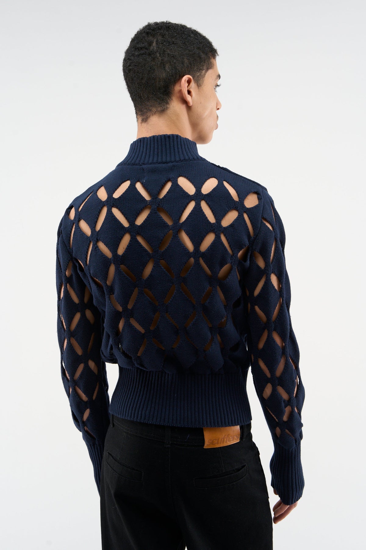 Cambodia Holes Navy Zipper Knit