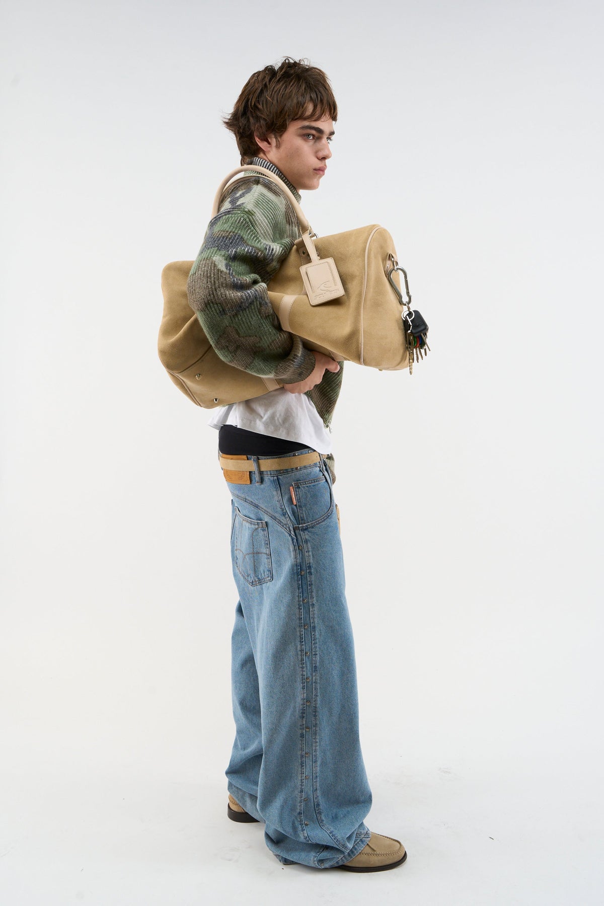 Suede Ecru Duffle Bag