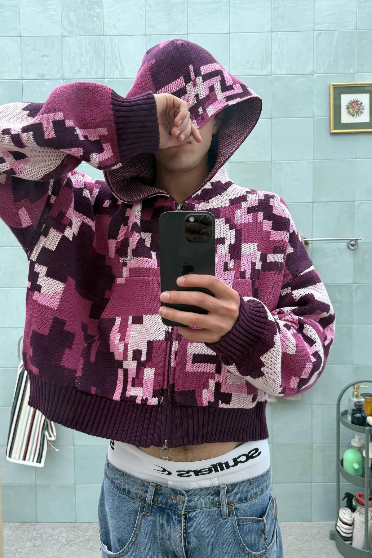 Mosaic Pink Knit Zipper