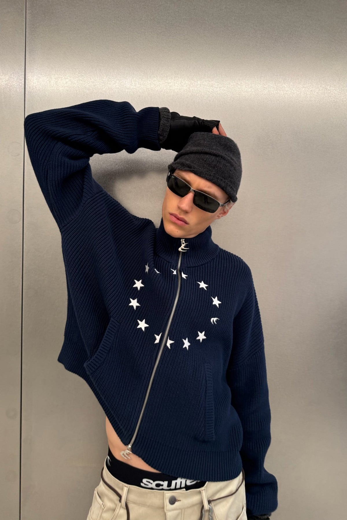 Ea Navy Blue Knit Zipper