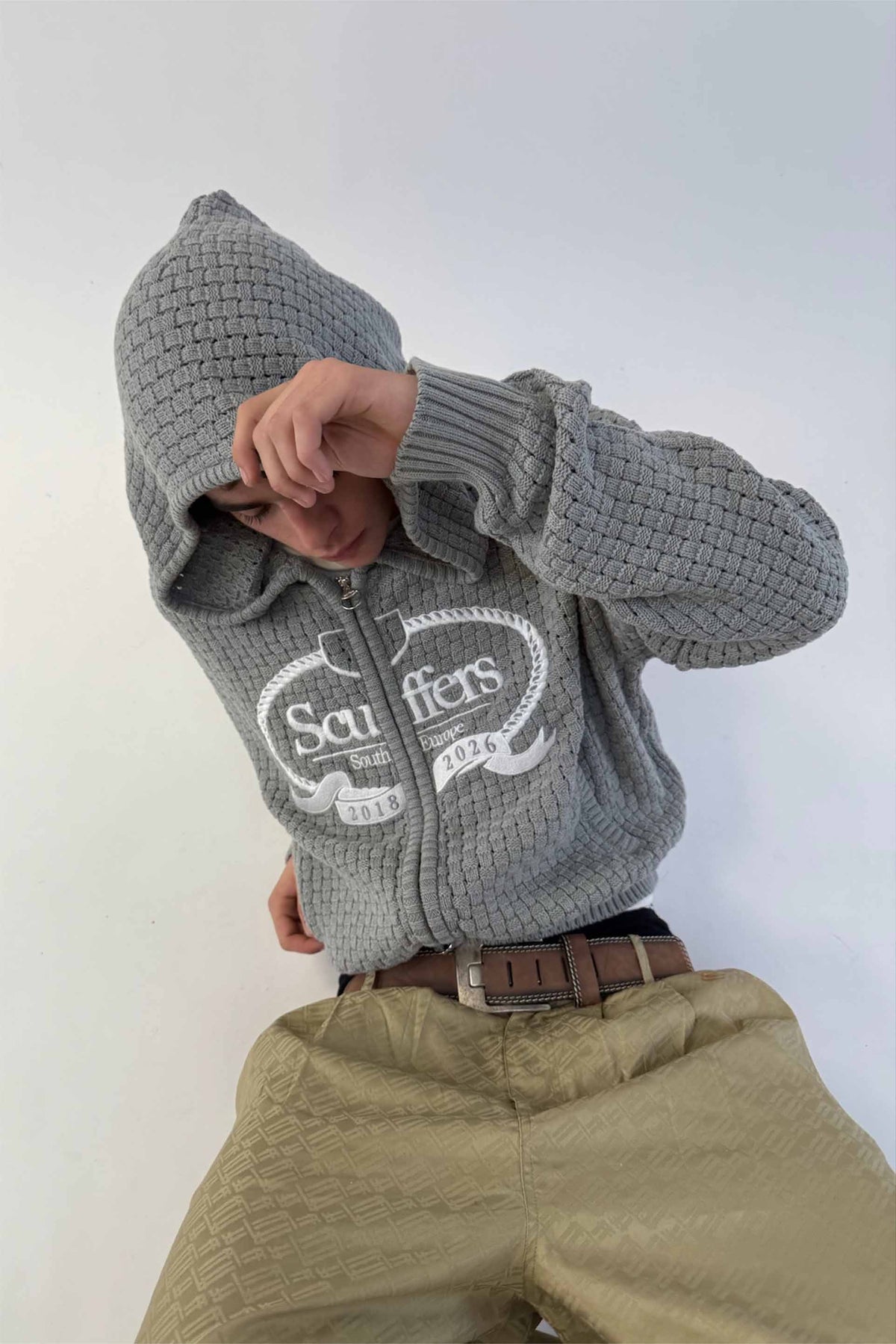 South Europe Light Grey Knit Zipper